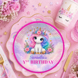 Assiettes En Carton Papier pour Anniversaire Fille Licorne Magique Pas