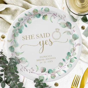 Assiettes En Carton Papier pour Baby Shower She Said Yes Greenery Euca