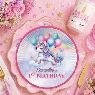 Assiettes En Carton Papier pour fête d'anniversaire de fille licorne p