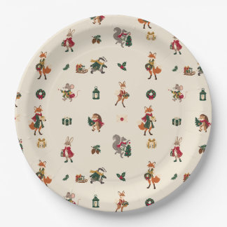 Assiettes En Carton Papier pour fête de Noël d'animaux de la forêt de