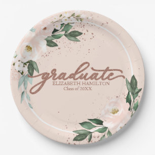 Assiettes En Carton Papier pour fête de remise de diplômes floral rose