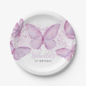 Assiettes En Carton Papier pourpre Fille papillon 1er Anniversaire Pla (Devant)