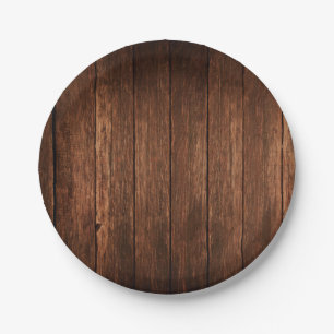 Assiettes En Carton Papier rond 7" Plaque Barre Bois Pays Rustique