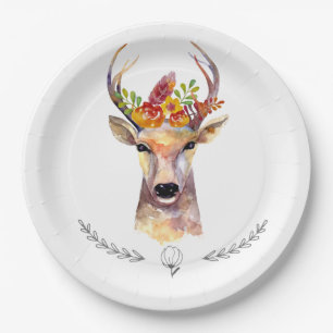 Assiettes En Carton Papier rond de 9" Boho cerf Buck Head Browning