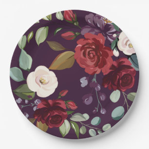 Assiettes En Carton Papier rond de 9 po Plate de plumes Purple Roses G
