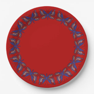 Assiettes En Carton Papier rouge Bleu Bleu Papier Rouge