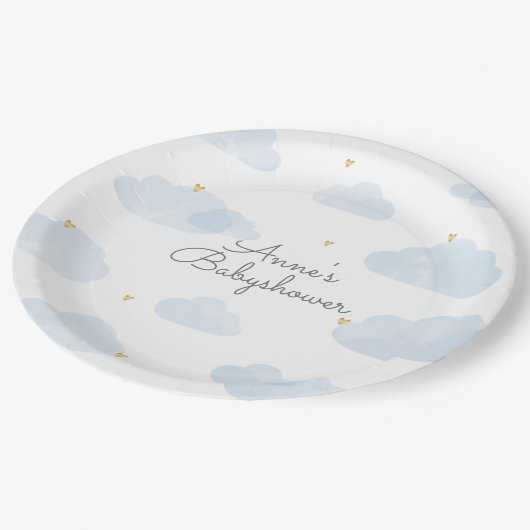 Assiettes En Carton Papier tableau baby shower nuages bleu clair (Angle)