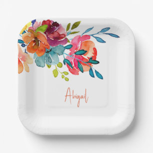 Assiettes En Carton Papier toilette floral aquarelle coloré