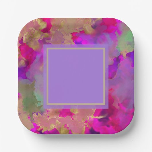 Assiettes En Carton Papier violet, violet et doré (Recto)