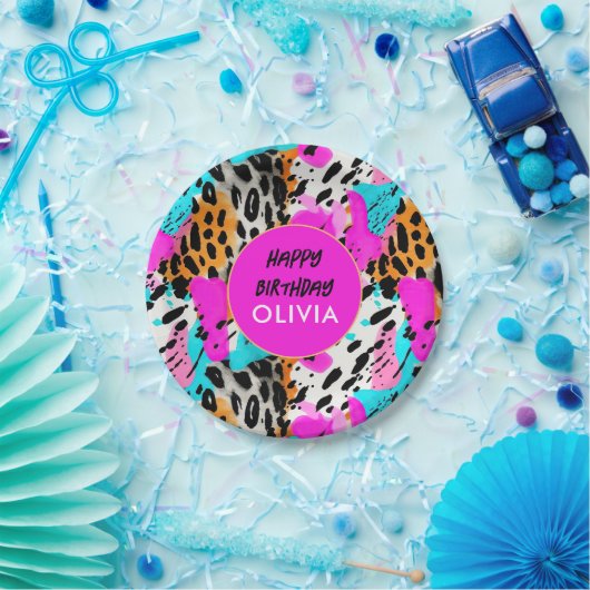 Assiettes En Carton Papiers à fourrure pour animaux Safari Motif Neon  (Fête)