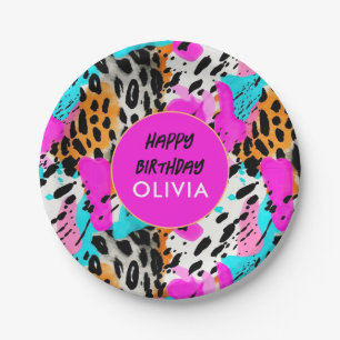 Assiettes En Carton Papiers à fourrure pour animaux Safari Motif Neon