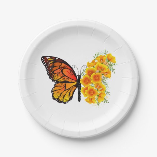 Assiettes En Carton Papillon à fleurs avec Poppy de Californie jaune (Devant)