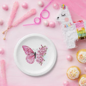Assiettes En Carton Papillon à fleurs avec Sakura rose (Fête)