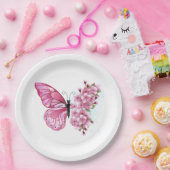 Assiettes En Carton Papillon à fleurs avec Sakura rose (Fête)