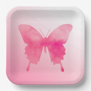 Assiettes En Carton Papillon à l'aquarelle - Fuchsia et Rose