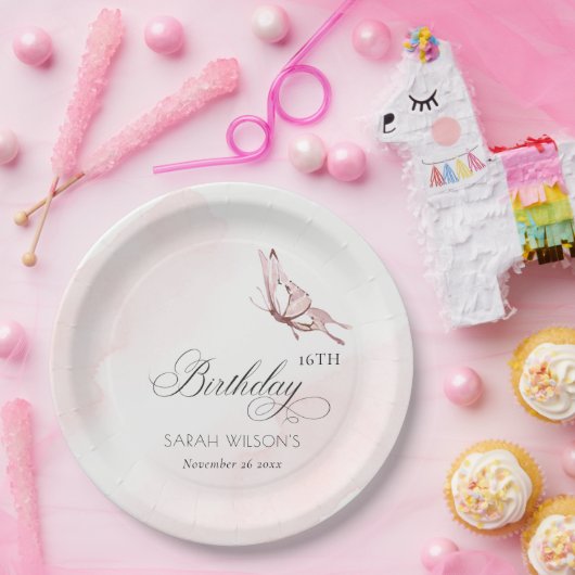 Assiettes En Carton Papillon Aquarelle Rose Bleu N'importe quel âge An (Fête)