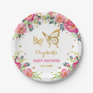 Assiettes En Carton Papillon/assez aquarelle roses d'or florale