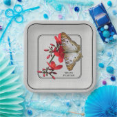 Assiettes En Carton Papillon blanc Peacock Gros plan Photographie (Fête)