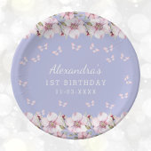 Assiettes En Carton Papillon blanc rose Lilac Floral 1er anniversaire