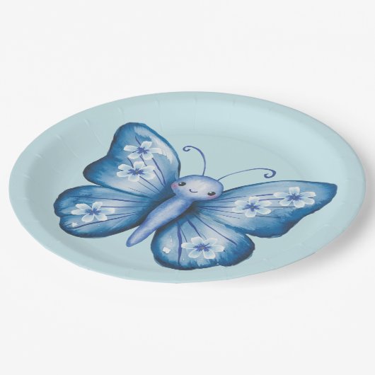 Assiettes En Carton Papillon bleu (Angle)