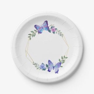 Assiettes En Carton Papillon bleu Aquarelle Papillons Mariage