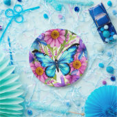 Assiettes En Carton Papillon bleu dans un champ de fleurs (Fête)