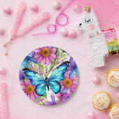 Assiettes En Carton Papillon bleu dans un champ de fleurs (Fête)