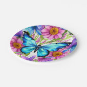 Assiettes En Carton Papillon bleu dans un champ de fleurs (Angle)