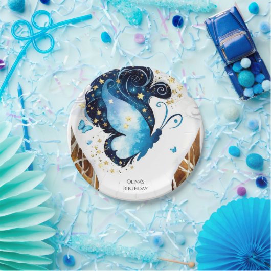 Assiettes En Carton Papillon bleu lunaire Anniversaire (Fête)