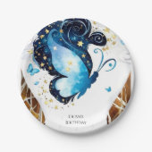 Assiettes En Carton Papillon bleu lunaire Anniversaire (Devant)