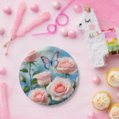 Assiettes En Carton Papillon bleu rose doux (Fête)