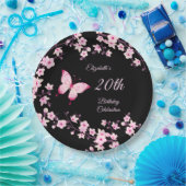 Assiettes En Carton Papillon Cerise Blossoms Rose Noir Personnalisable (Fête)