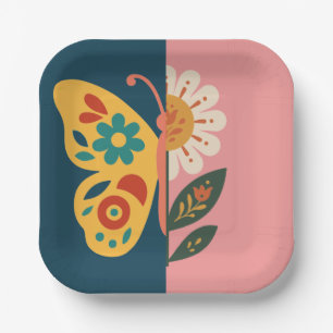 Assiettes En Carton Papillon coloré et conception de fleurs