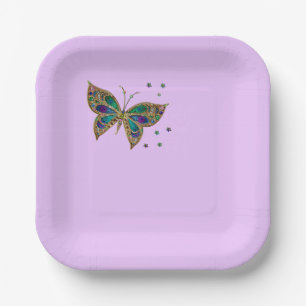 Assiettes En Carton Papillon coloré sur Lilac Arrière - plan