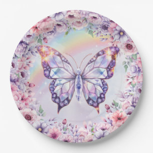 Assiettes En Carton Papillon de cristal rose pastel et violet magique