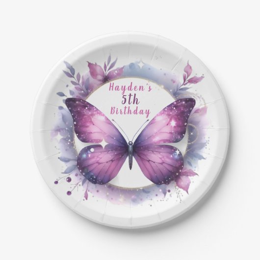 Assiettes En Carton Papillon de Parties scintillant violet - Anniversa (Devant)