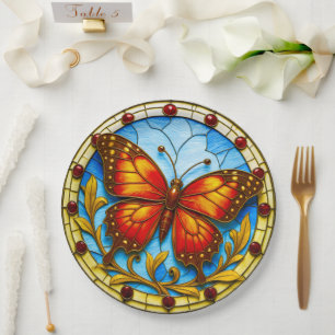 Assiettes En Carton Papillon de vitrail