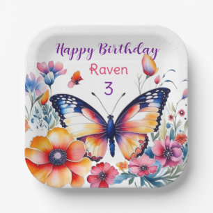 Assiettes En Carton Papillon en fleurs Fête d'anniversaire de la fille