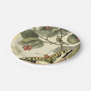 Assiettes En Carton Papillon et libellule avec les fleurs rouges