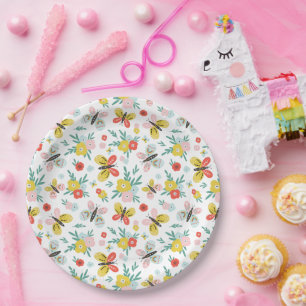 Assiettes En Carton Papillon et motif floral