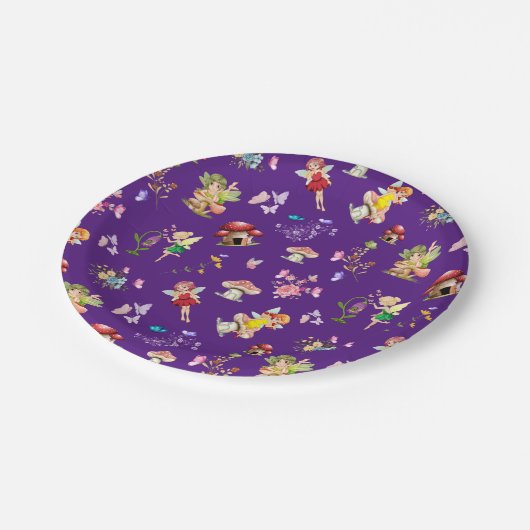 Assiettes En Carton Papillon Fée Champagne Violet à thème (Angle)