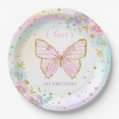 Assiettes En Carton Papillon fête d'anniversaire rose papillon floral (Devant)