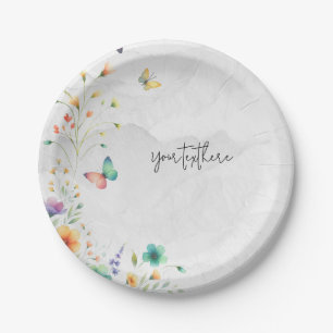 Assiettes En Carton Papillon floral aquarelle coloré 