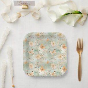 Assiettes En Carton Papillon Floral Aquarelle Sange Orange