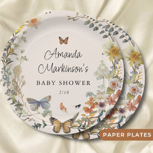 Assiettes En Carton Papillon floral rustique Baby shower neutre genre