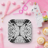 Assiettes En Carton Papillon gris noir et blanc ailé Abstrait (Fête)