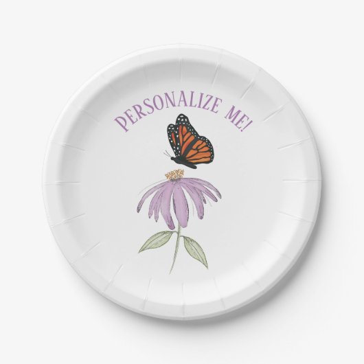 Assiettes En Carton Papillon monarque à fleurs de cône pourpre (Devant)