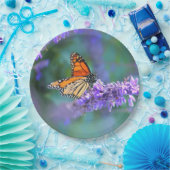 Assiettes En Carton Papillon Monarque sur Fleur violette lilas (Fête)