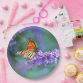 Assiettes En Carton Papillon Monarque sur Fleur violette lilas (Fête)