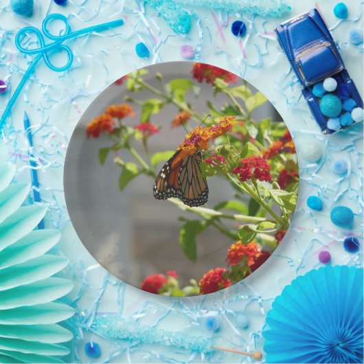 Assiettes En Carton Papillon monarque sur le papillon rouge Bush (Fête)